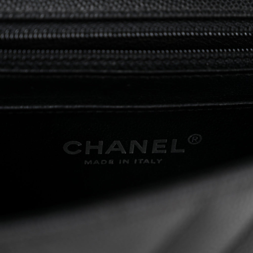 Caviar Chevron Quilted Mini Rectangular Flap Black