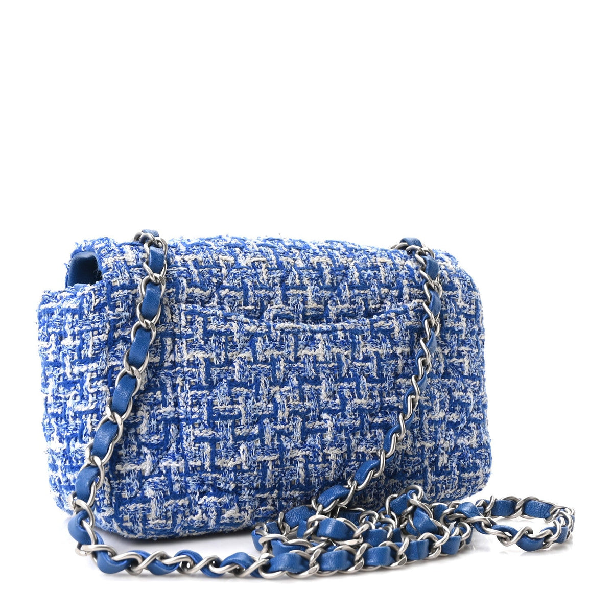 Tweed Quilted Mini Rectangular Flap Blue White