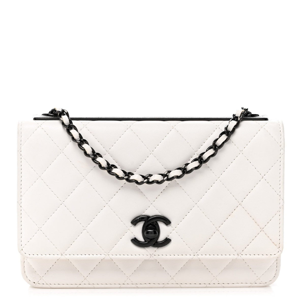 Lambskin Quilted Mini Trendy CC Wallet On Chain WOC White