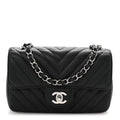 Caviar Chevron Quilted Mini Rectangular Flap Black