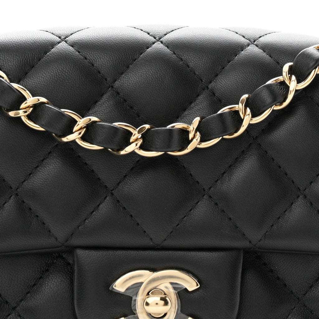 Lambskin Quilted Mini Rectangular Flap Black