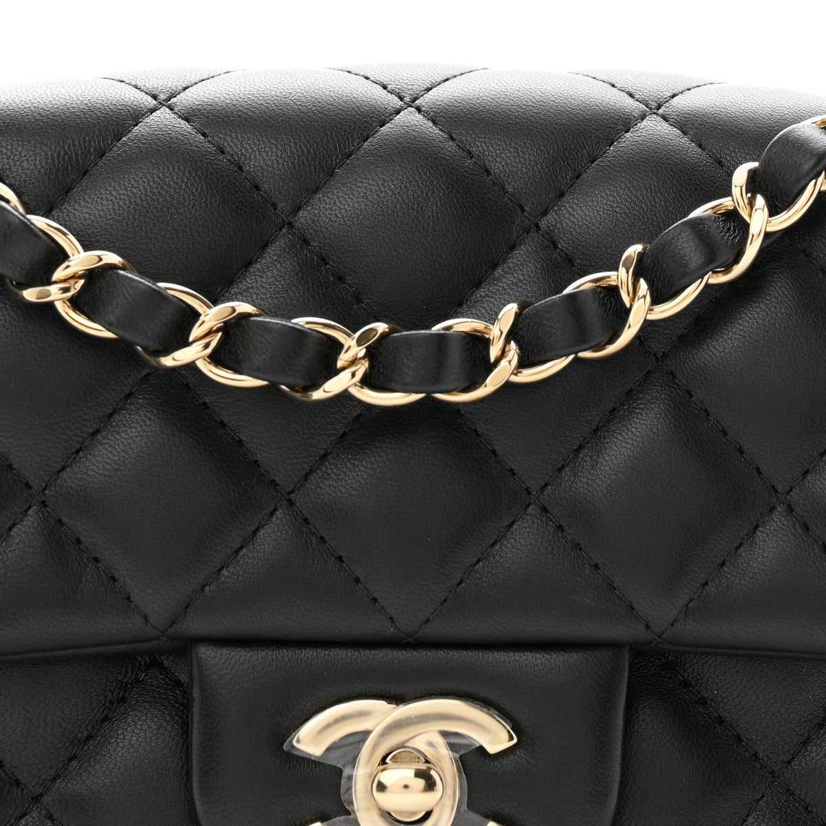 Lambskin Quilted Mini Rectangular Flap Black