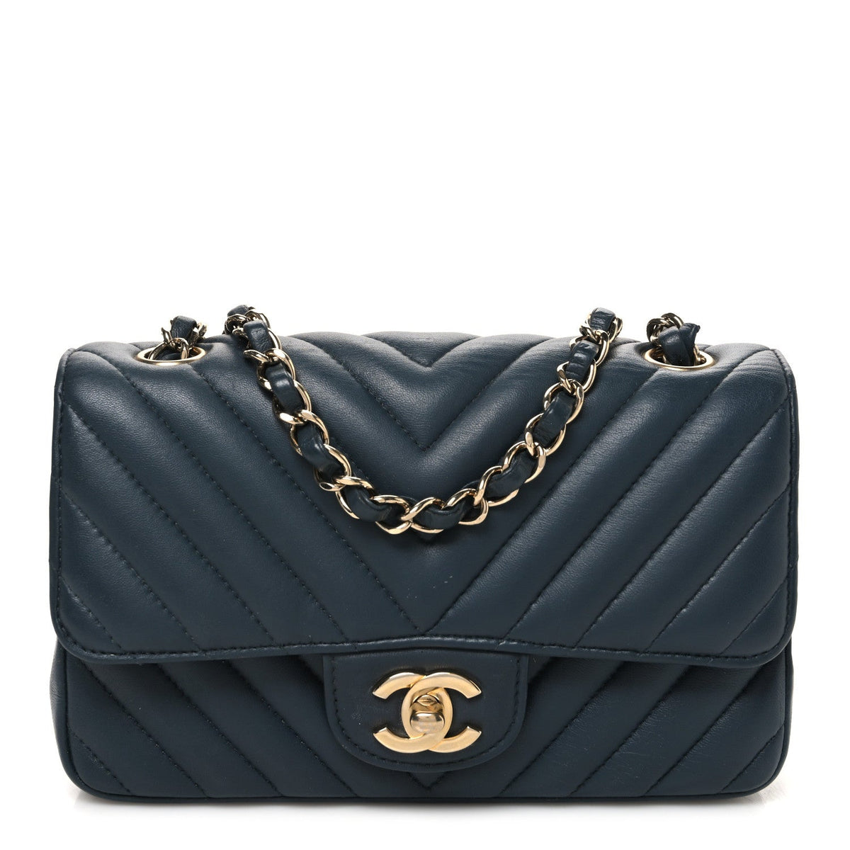 Lambskin Chevron Quilted Mini Rectangular Flap Dark Grey