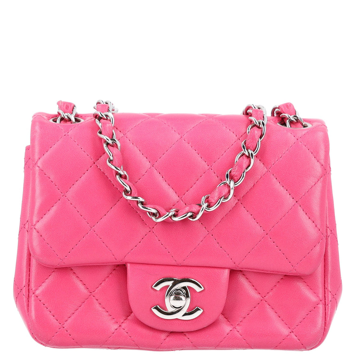 Lambskin Quilted Mini Square Flap Dark Pink