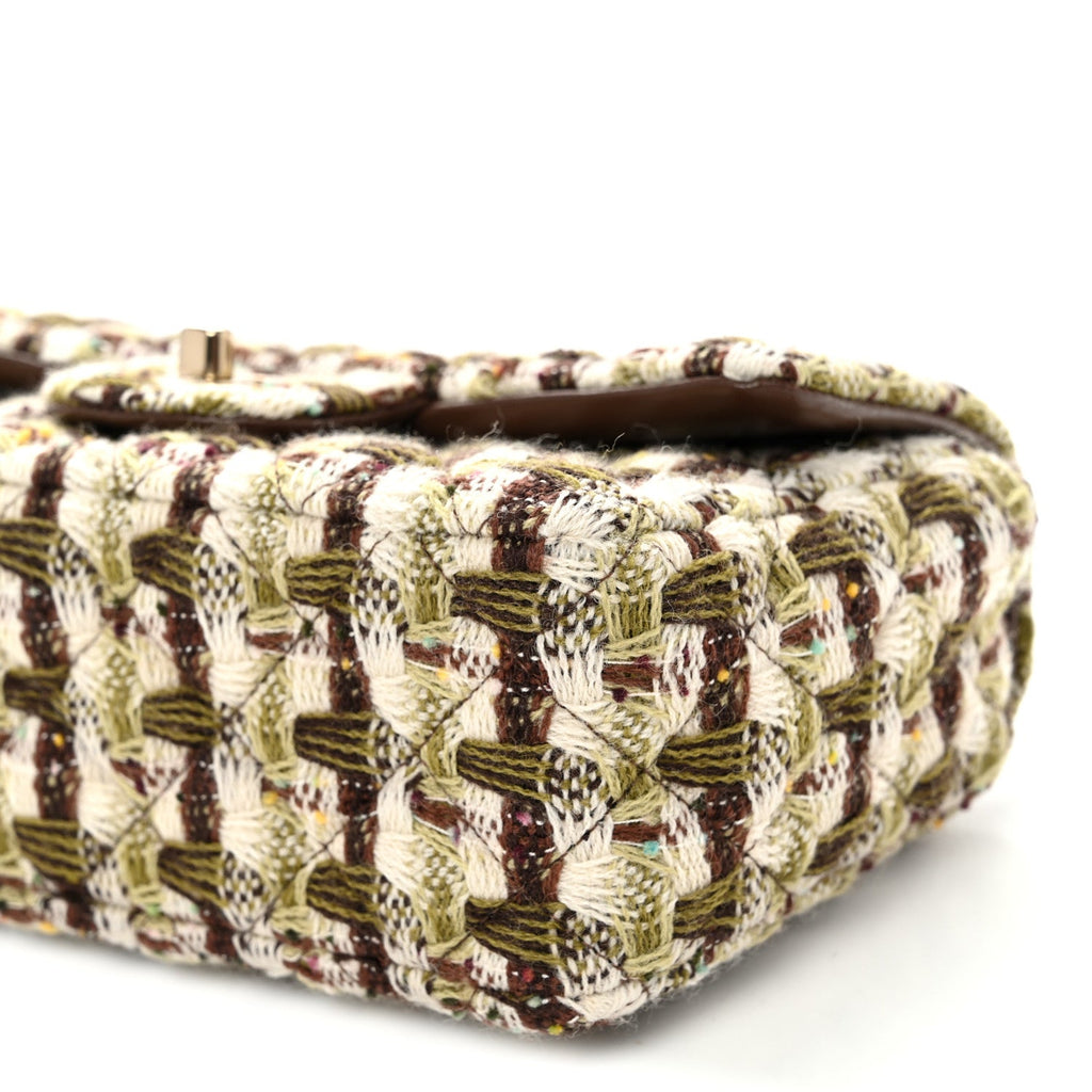 Tweed Quilted Mini Rectangular Flap Green Brown