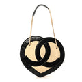 Patent Terry Cloth CC Heart Shoulder Bag Black