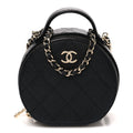 Caviar Quilted Round Handle With Care Vanity With Chain Black