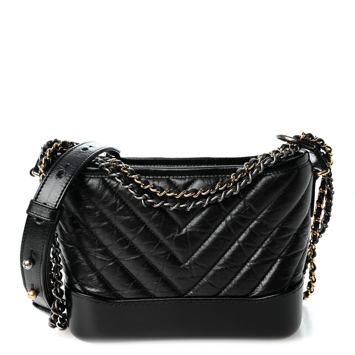 Aged Calfskin Chevron Quilted Small Gabrielle Hobo Black