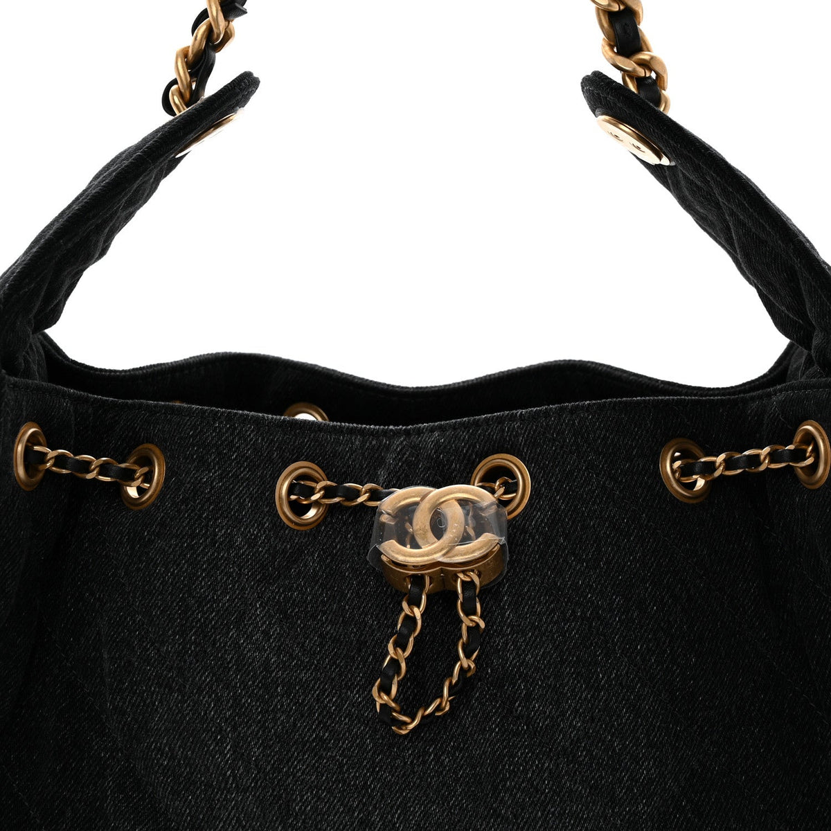 Washed Denim Quilted Small Chanel 25 Handbag Black
