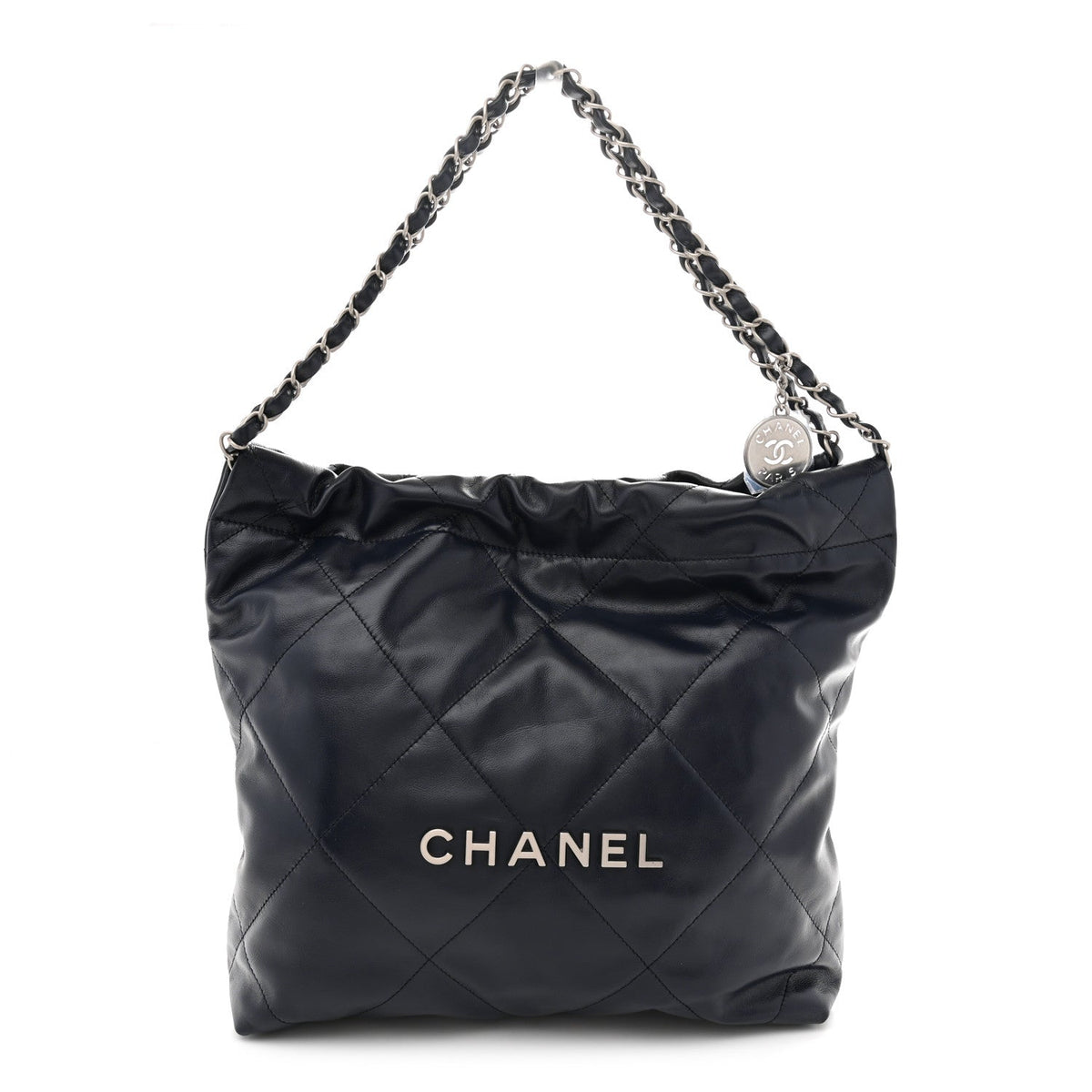 Shiny Calfskin Quilted Small Chanel 22 Navy
