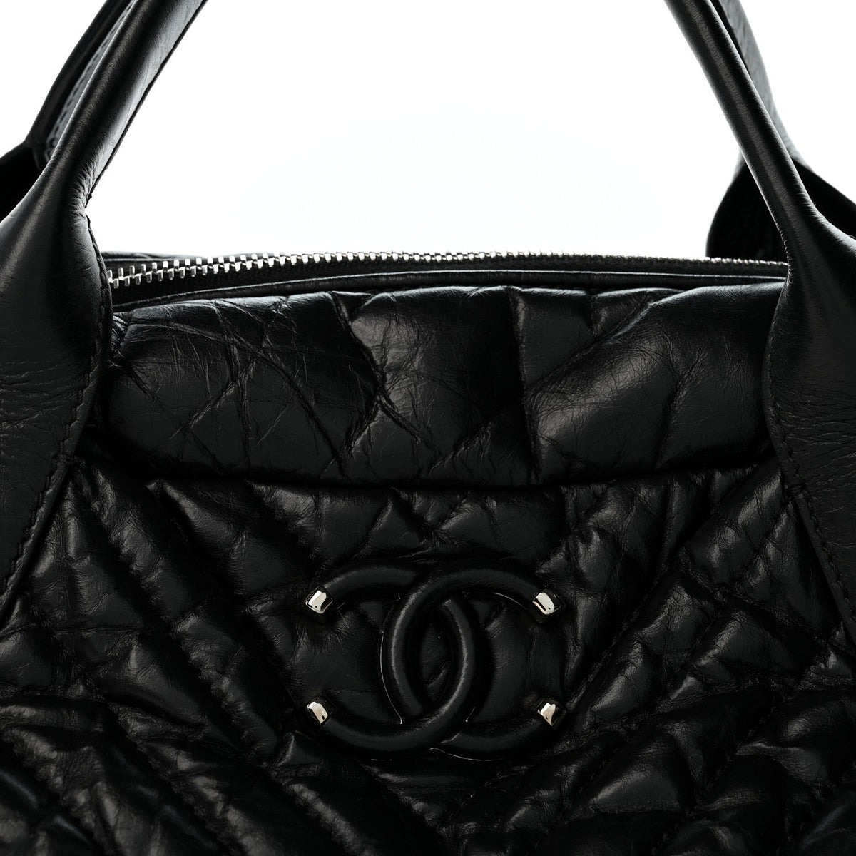 Aged Calfskin Chevron Medium Soft Bowling Bag Black