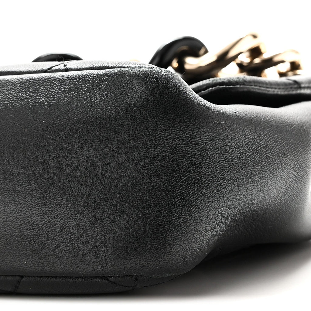 Lambskin Quilted Resin Bi-Color Chain Flap Bag Black