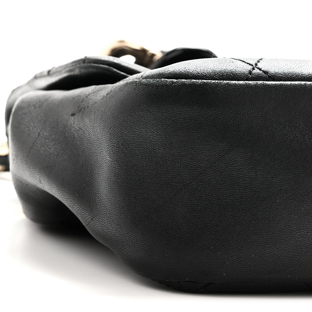 Lambskin Quilted Resin Bi-Color Chain Flap Bag Black
