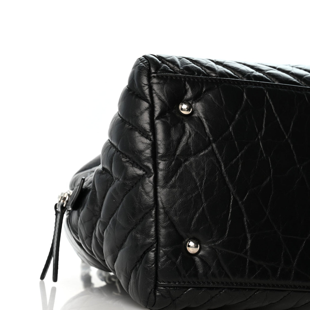 Aged Calfskin Chevron Medium Soft Bowling Bag Black