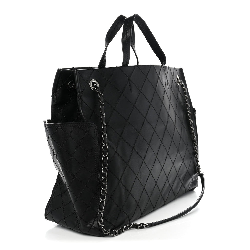 Grained Calfskin CC Pocket Tote Black