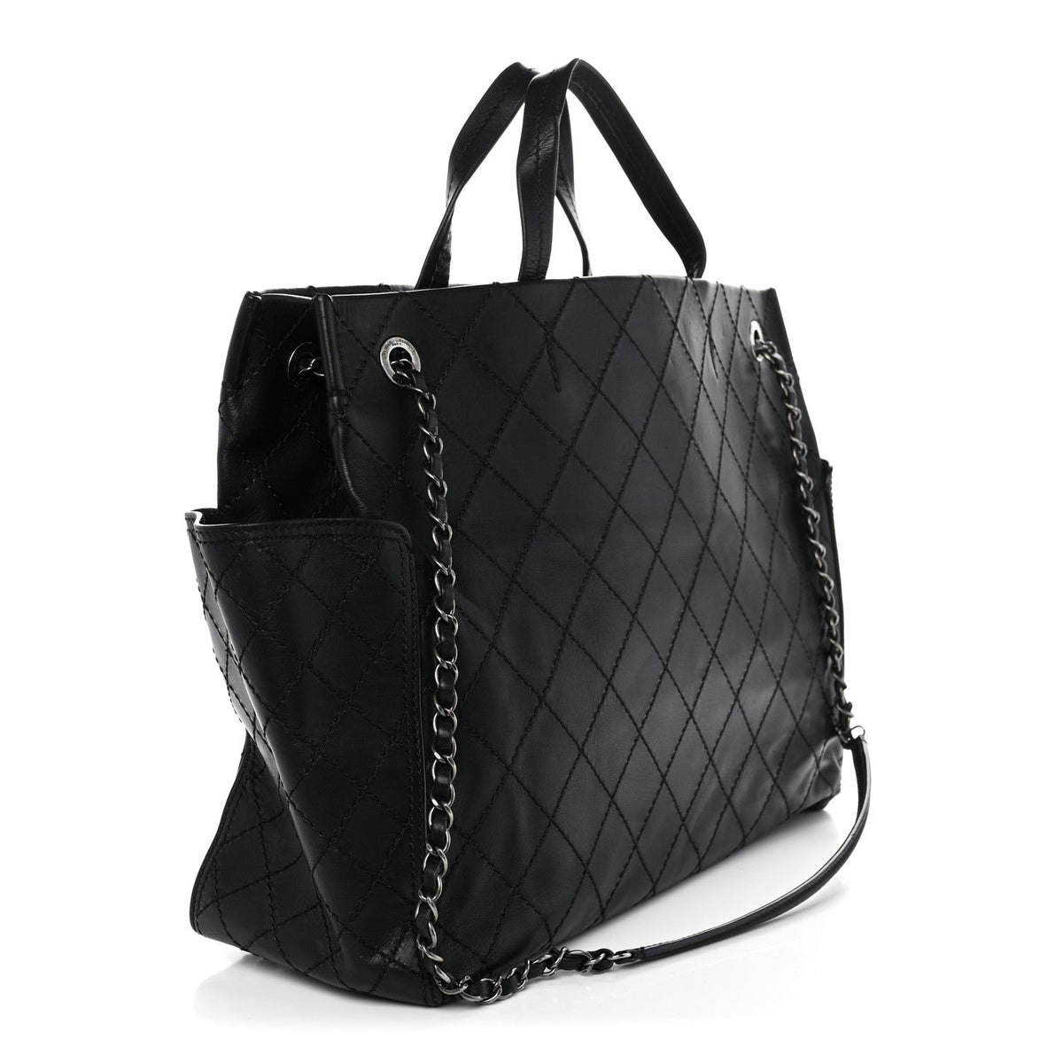 Grained Calfskin CC Pocket Tote Black