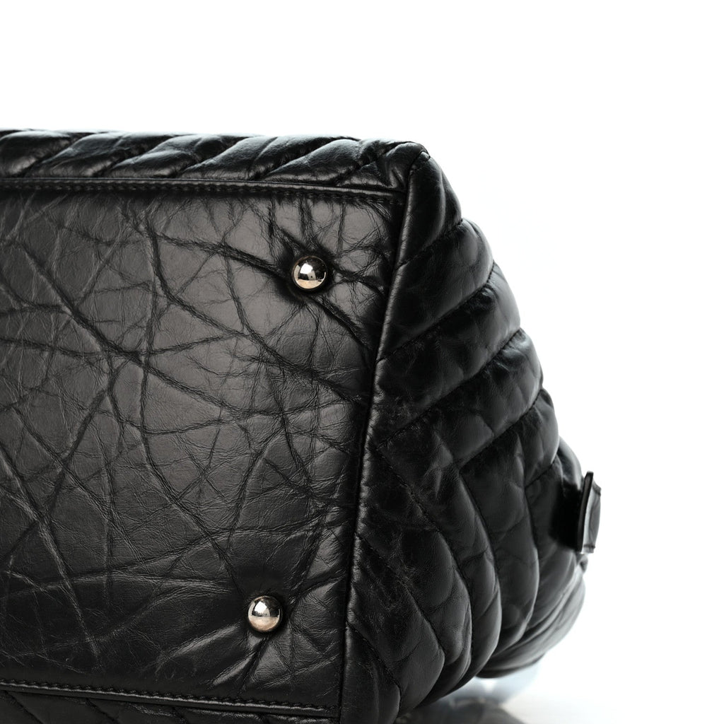 Aged Calfskin Chevron Medium Soft Bowling Bag Black
