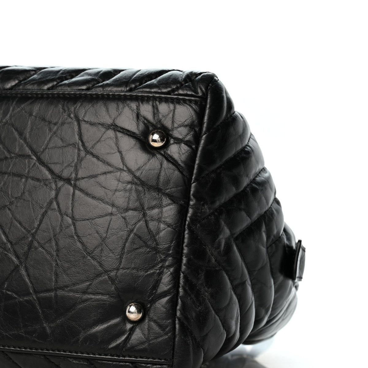 Aged Calfskin Chevron Medium Soft Bowling Bag Black