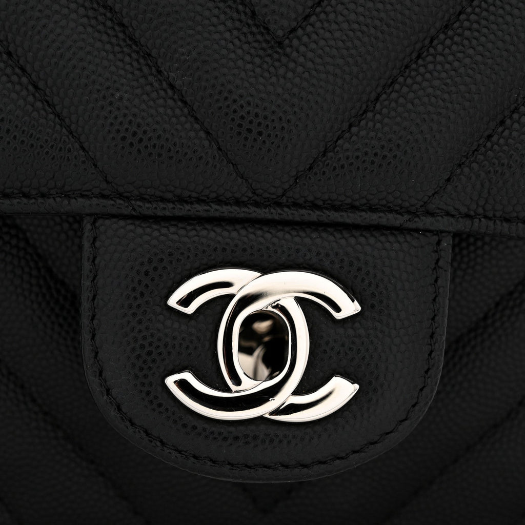 Caviar Chevron Quilted Mini Rectangular Flap Black