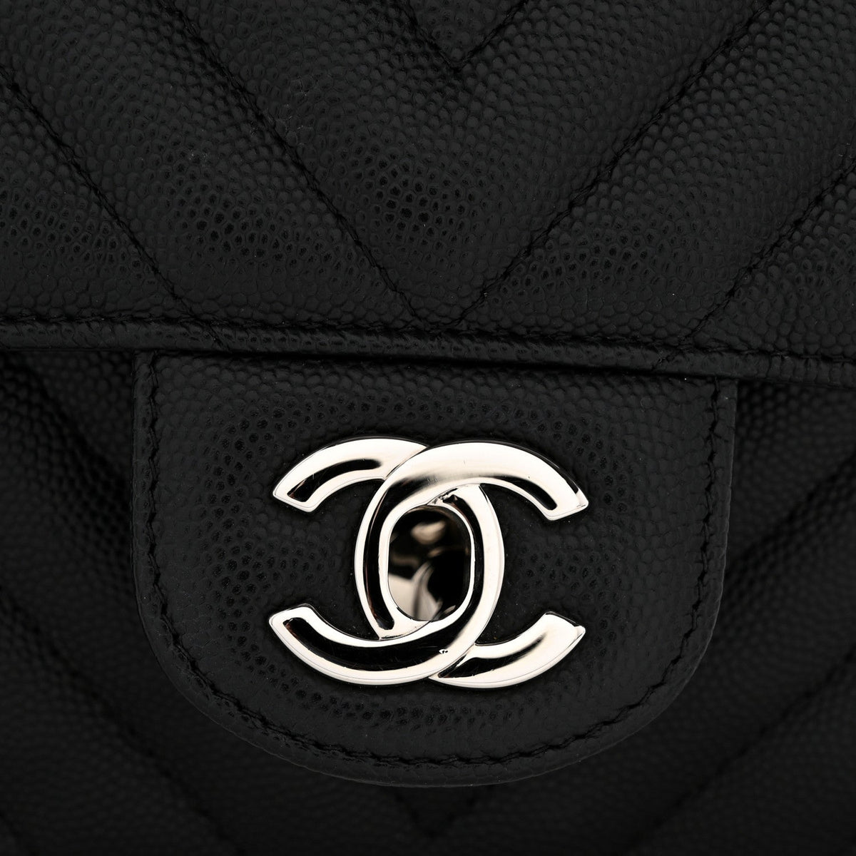 Caviar Chevron Quilted Mini Rectangular Flap Black