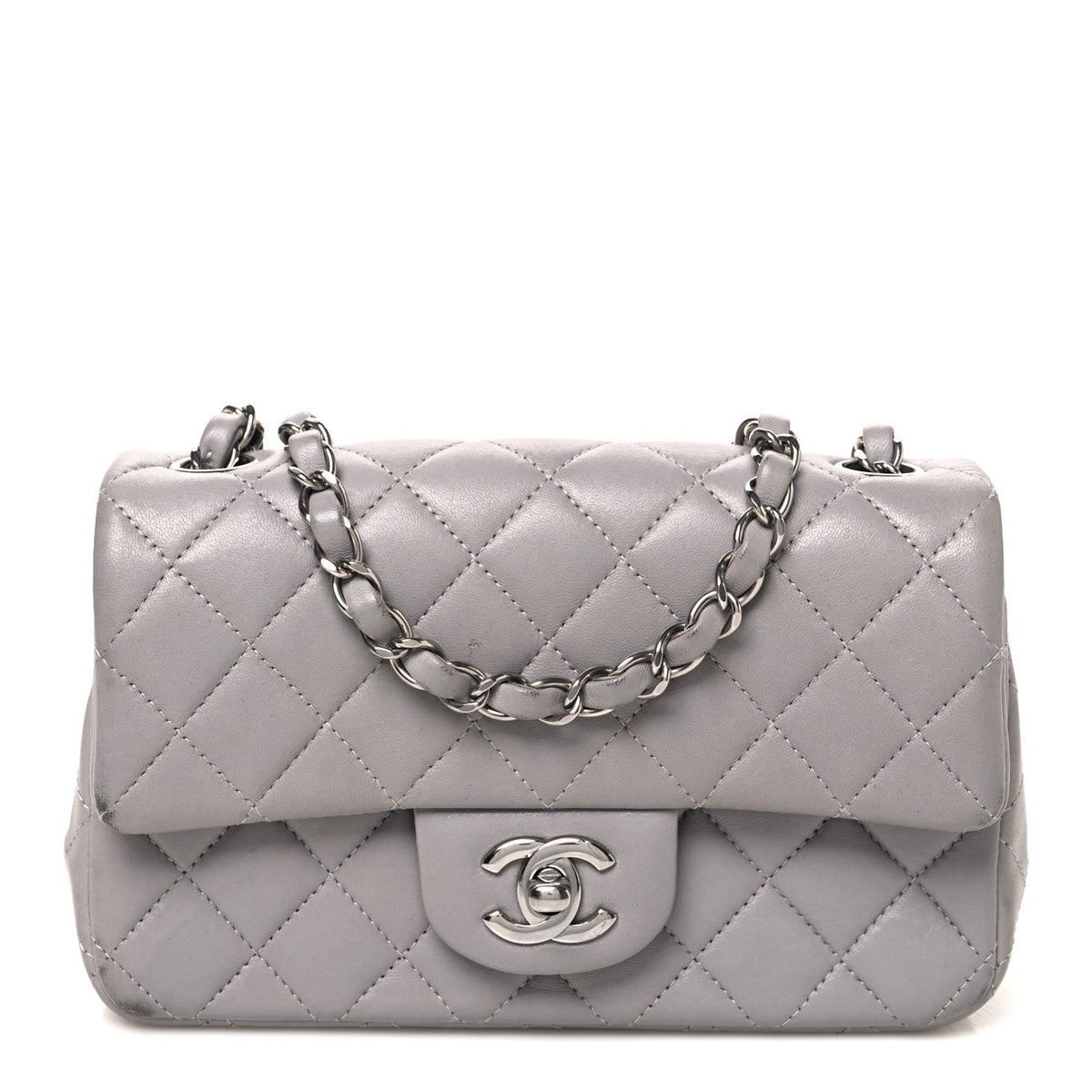 Lambskin Quilted Mini Rectangular Flap Grey