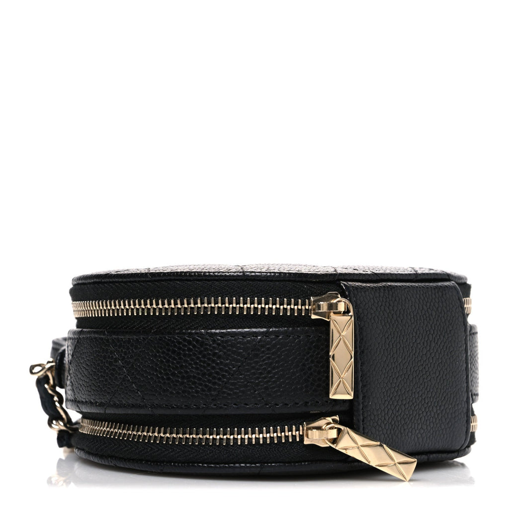 Caviar Quilted Round Handle With Care Vanity With Chain Black