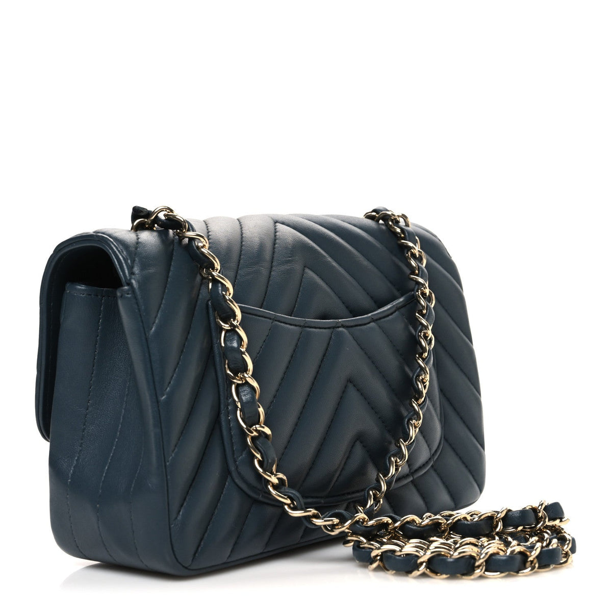 Lambskin Chevron Quilted Mini Rectangular Flap Dark Grey