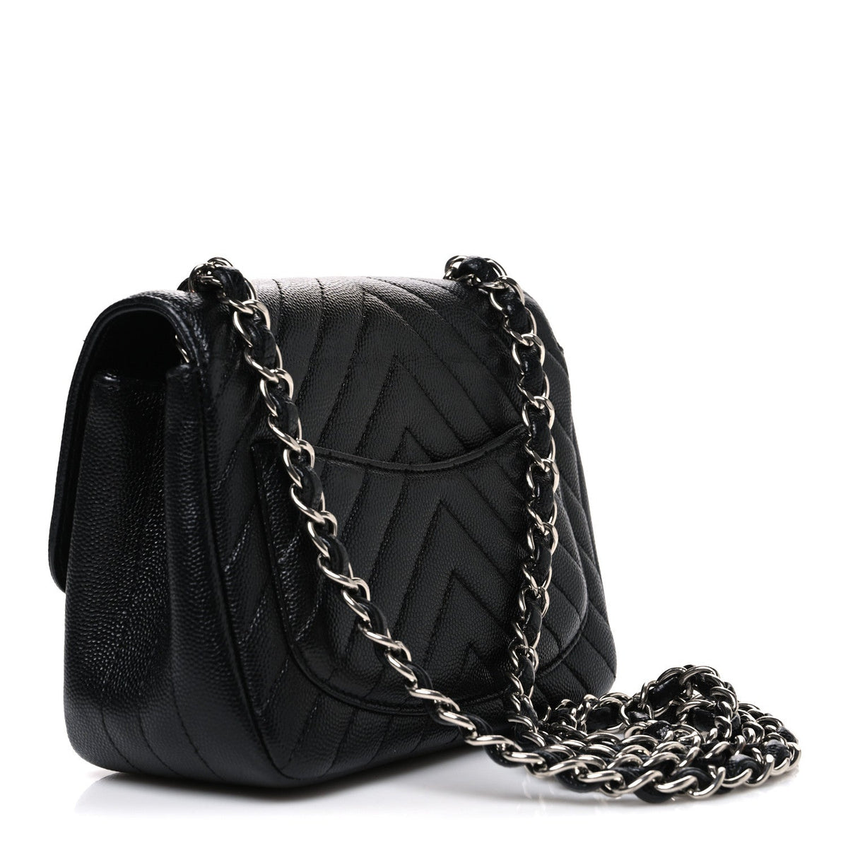 Caviar Chevron Quilted Mini Square Flap Black