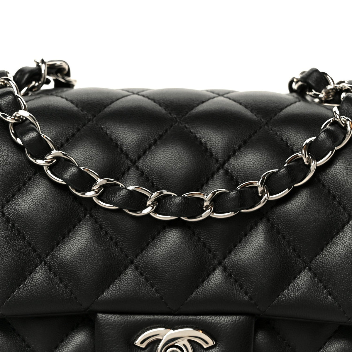 Lambskin Quilted Mini Square Flap Black
