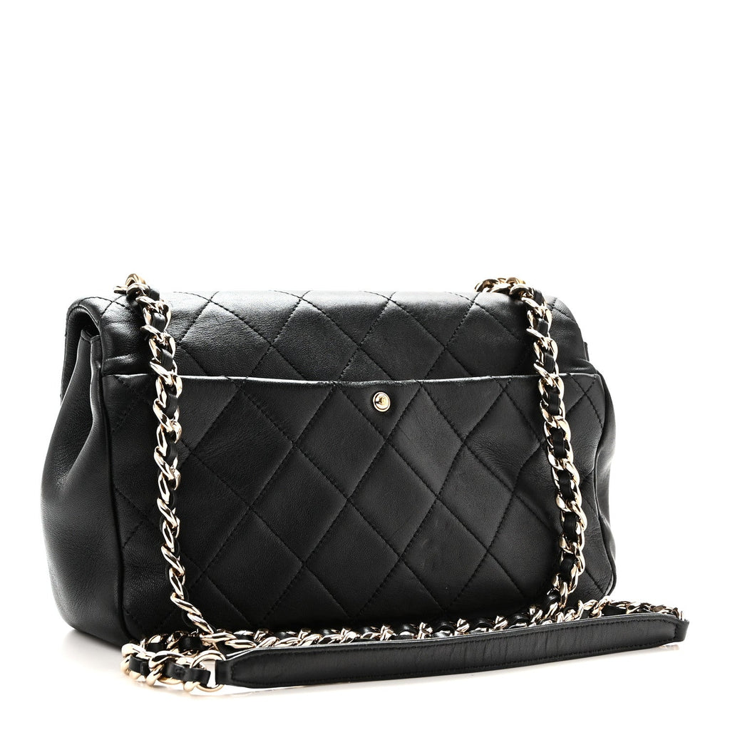 Lambskin Quilted Resin Bi-Color Chain Flap Bag Black