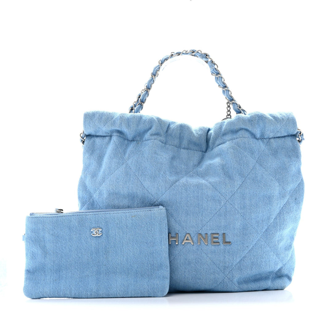 Denim Quilted Small Chanel 22 Light Blue