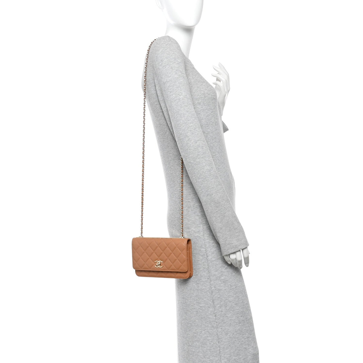 Lambskin Quilted Trendy CC Wallet On Chain WOC Camel