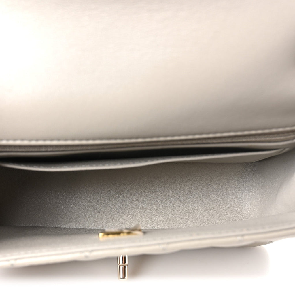 Lambskin Quilted Mini Rectangular Flap Grey