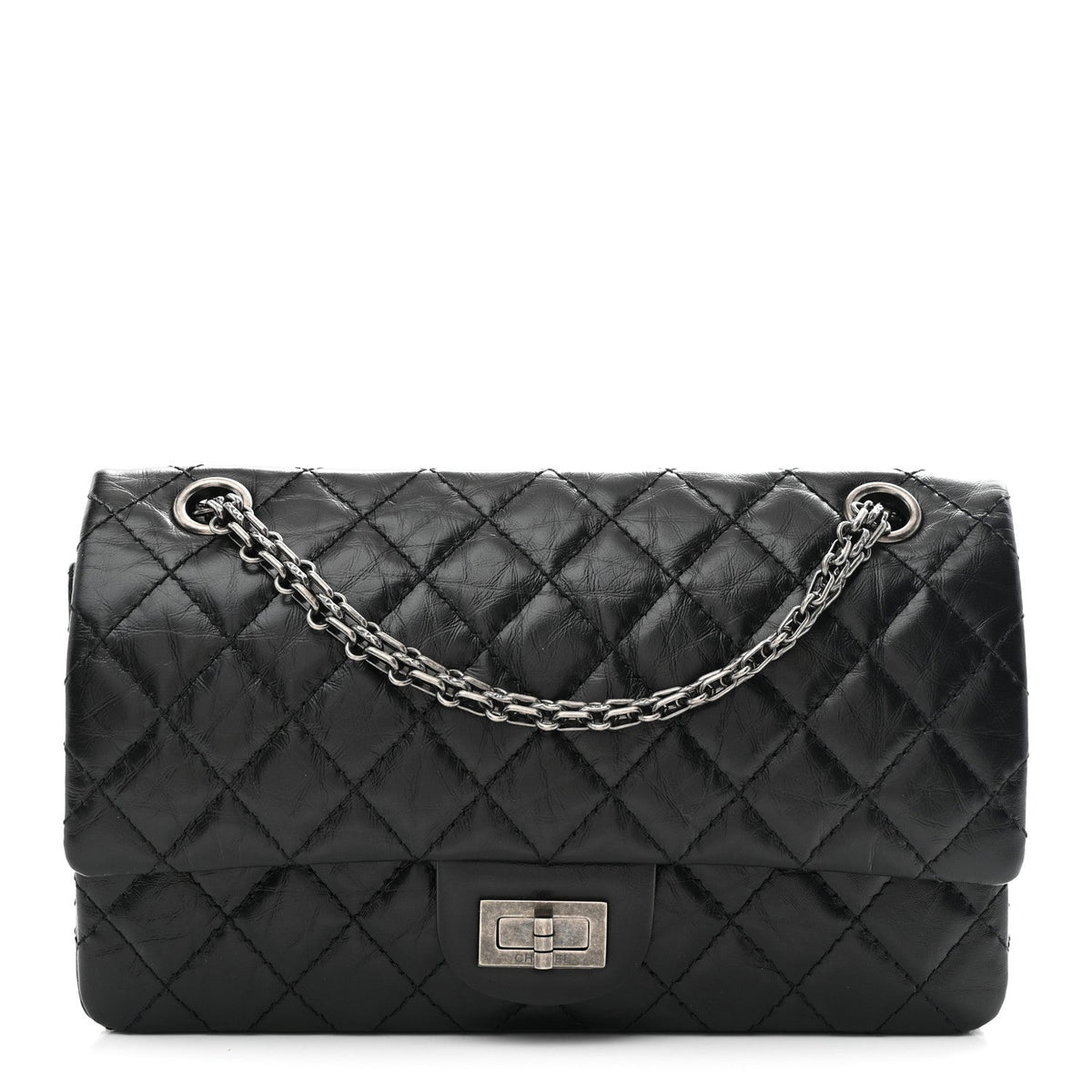 Aged Calfskin Quilted 2.55 Reissue 225 Flap Black