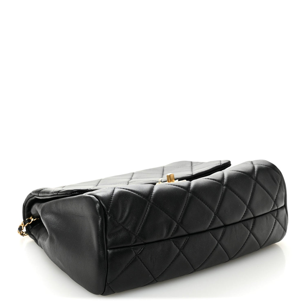Lambskin Quilted Side Flap Black