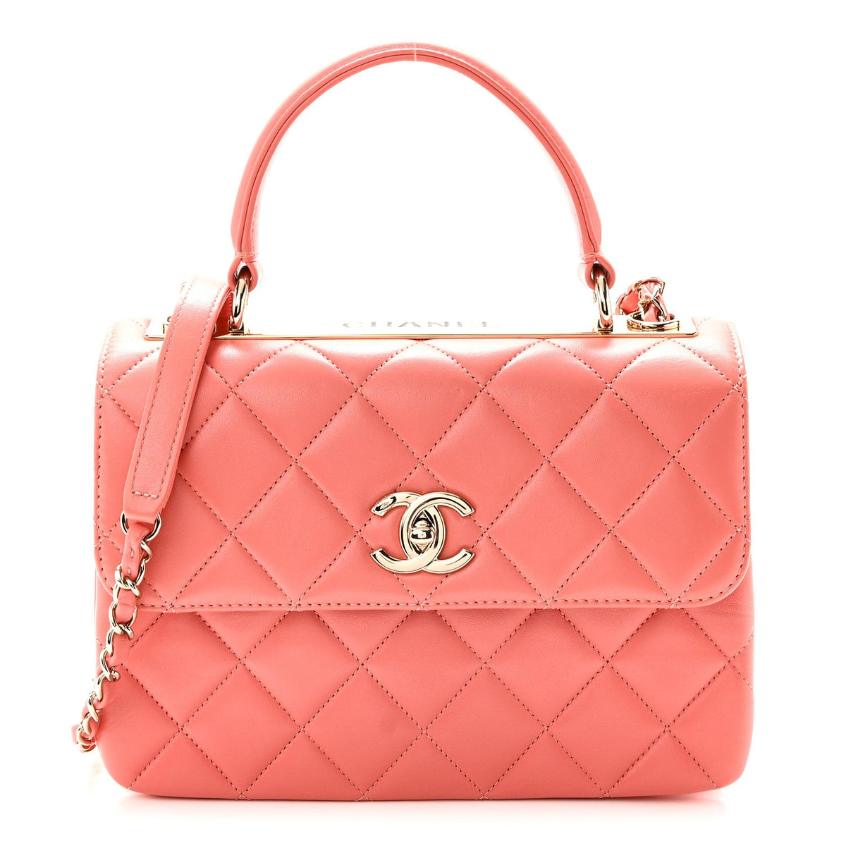 Lambskin Quilted Small Trendy CC Flap Dual Handle Bag Coral
