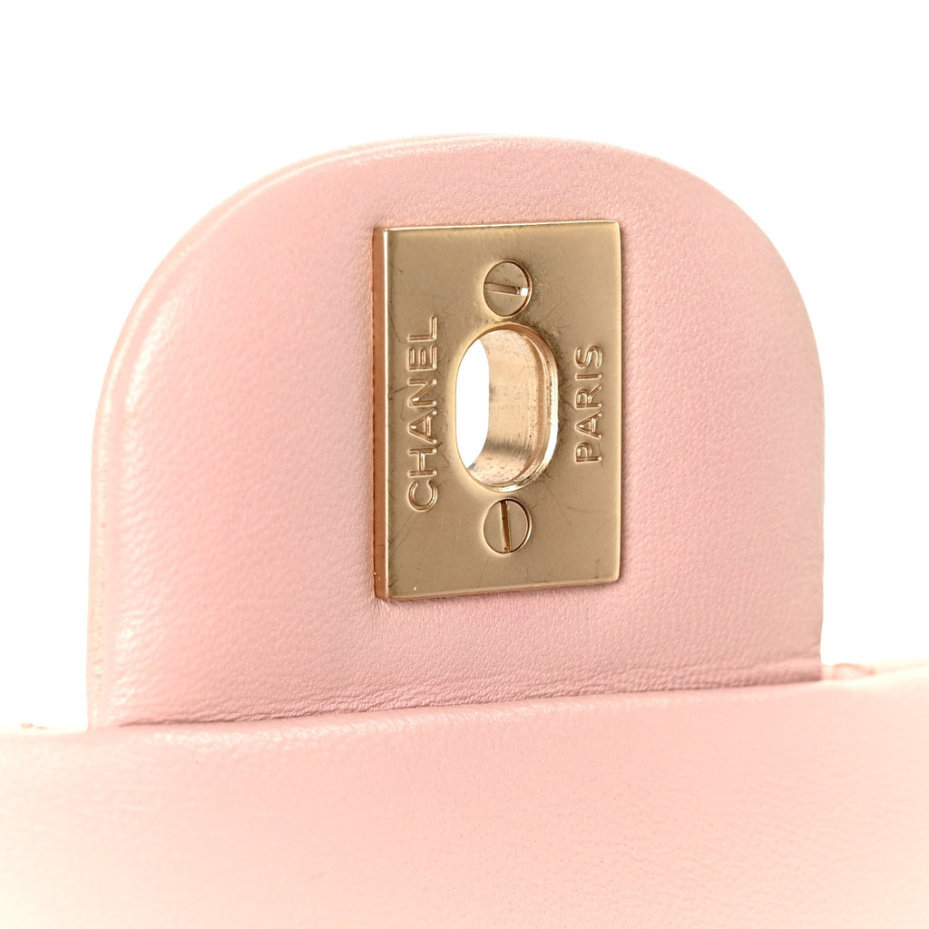 Lambskin Quilted Mini Rectangular Flap Light Pink