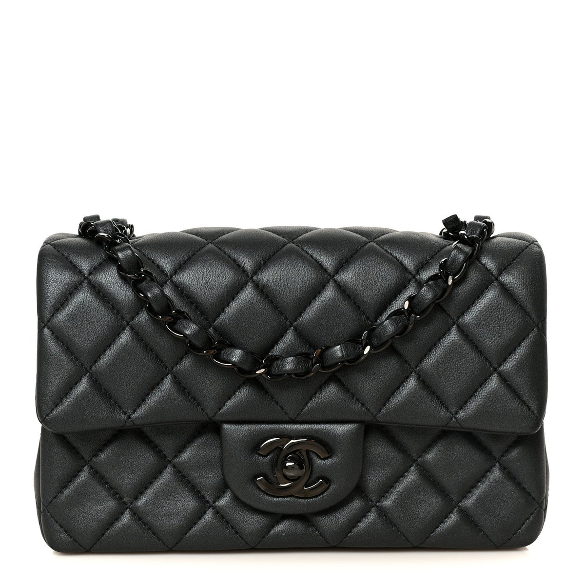 Pearly Lambskin Quilted Mini Rectangular Flap So Black
