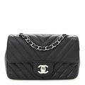 Caviar Chevron Quilted Mini Rectangular Flap Black