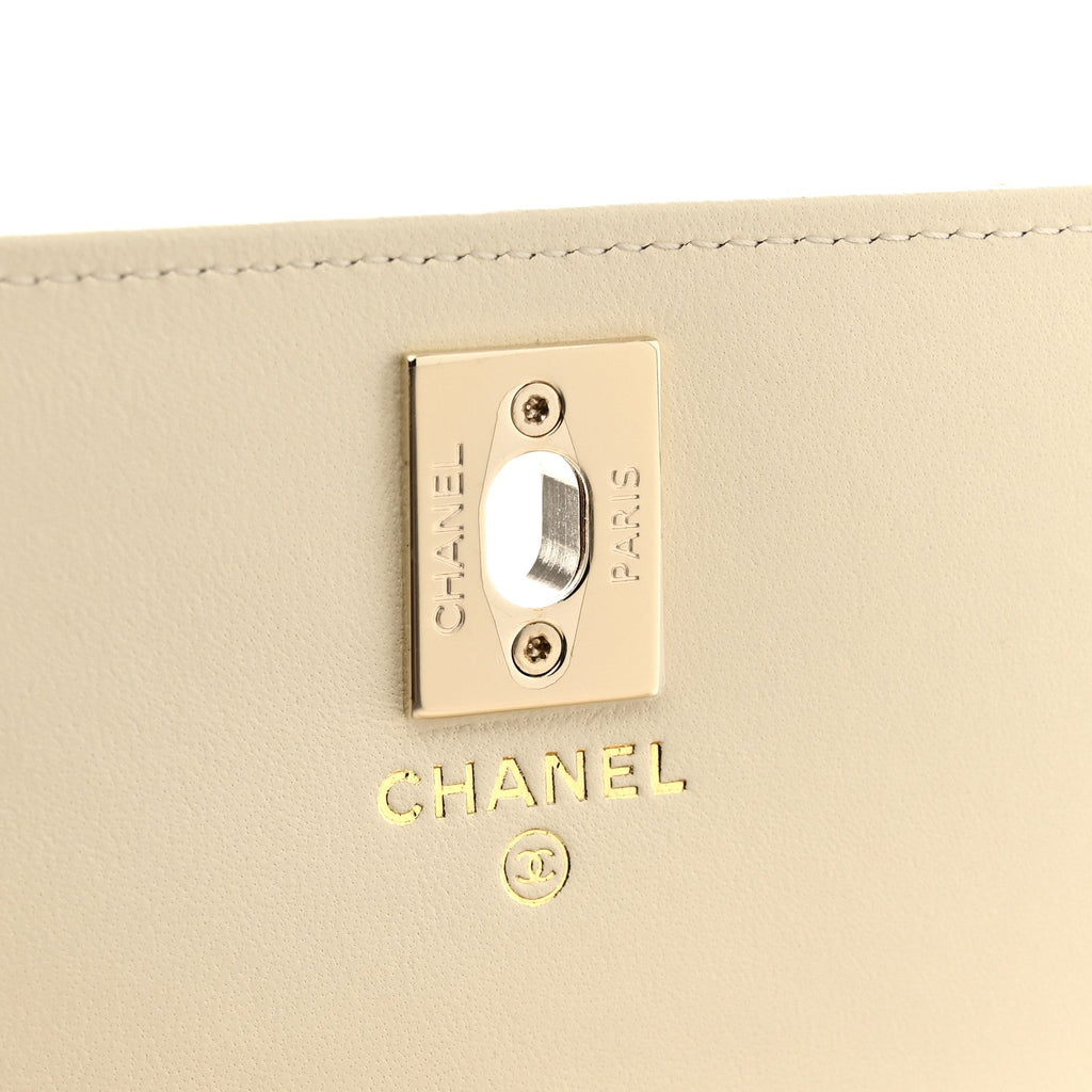 Lambskin Quilted Trendy CC Dual Handle Clutch With Chain Light Beige