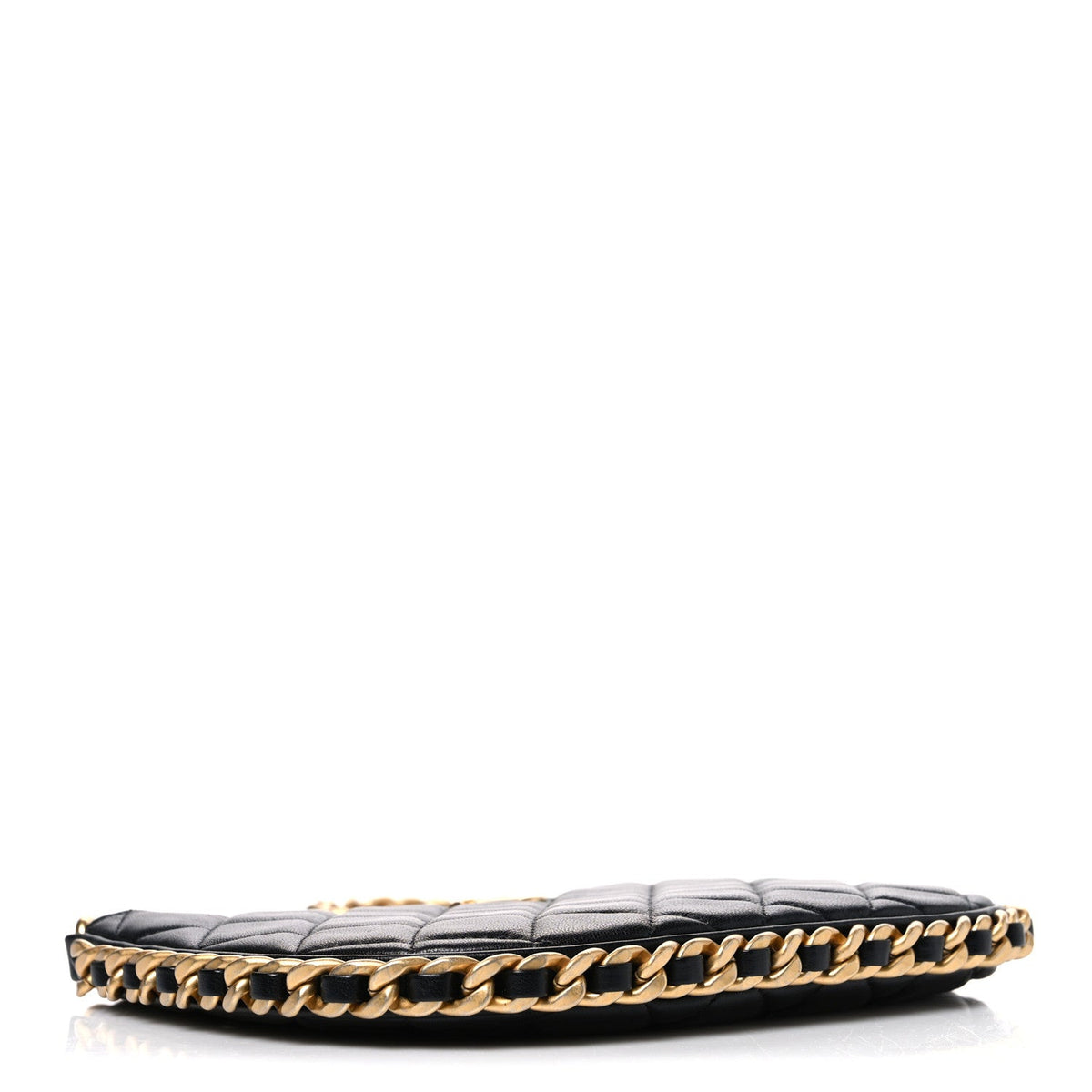 Shiny Crumpled Lambskin Quilted Trendy Chain Around Hobo Black