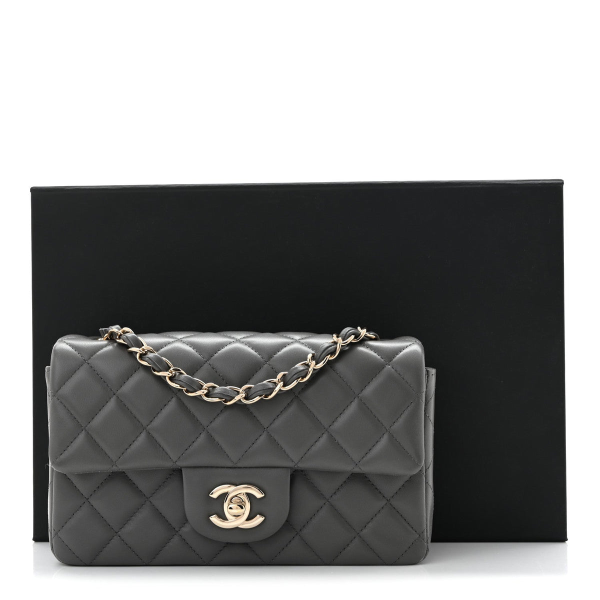Lambskin Quilted Mini Rectangular Flap Dark Grey