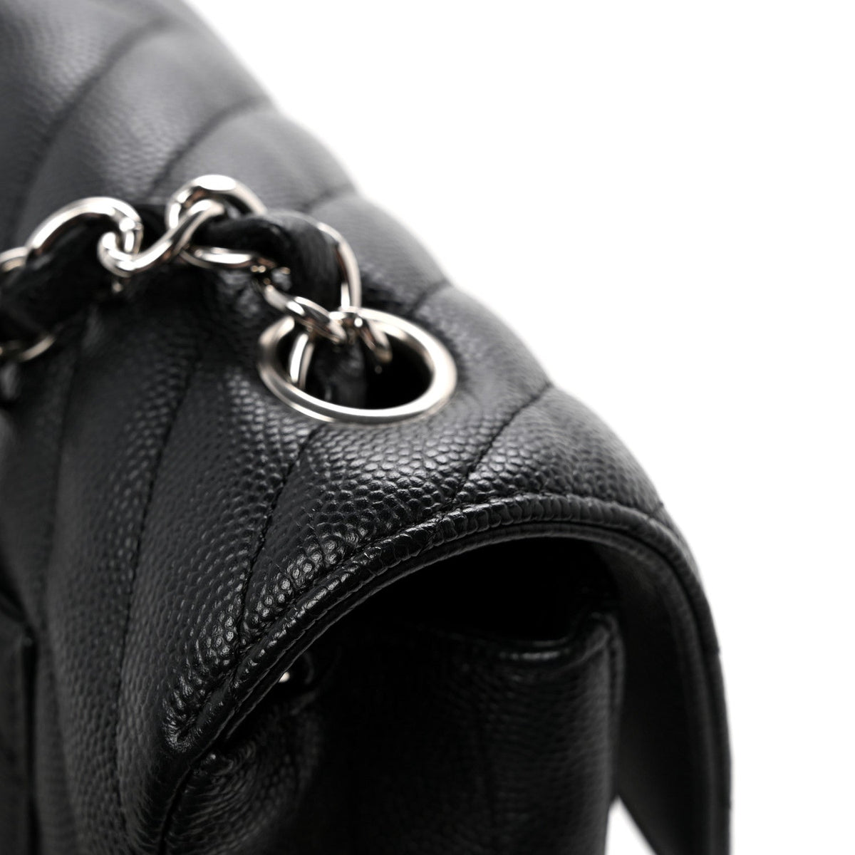 Caviar Chevron Quilted Mini Rectangular Flap Black