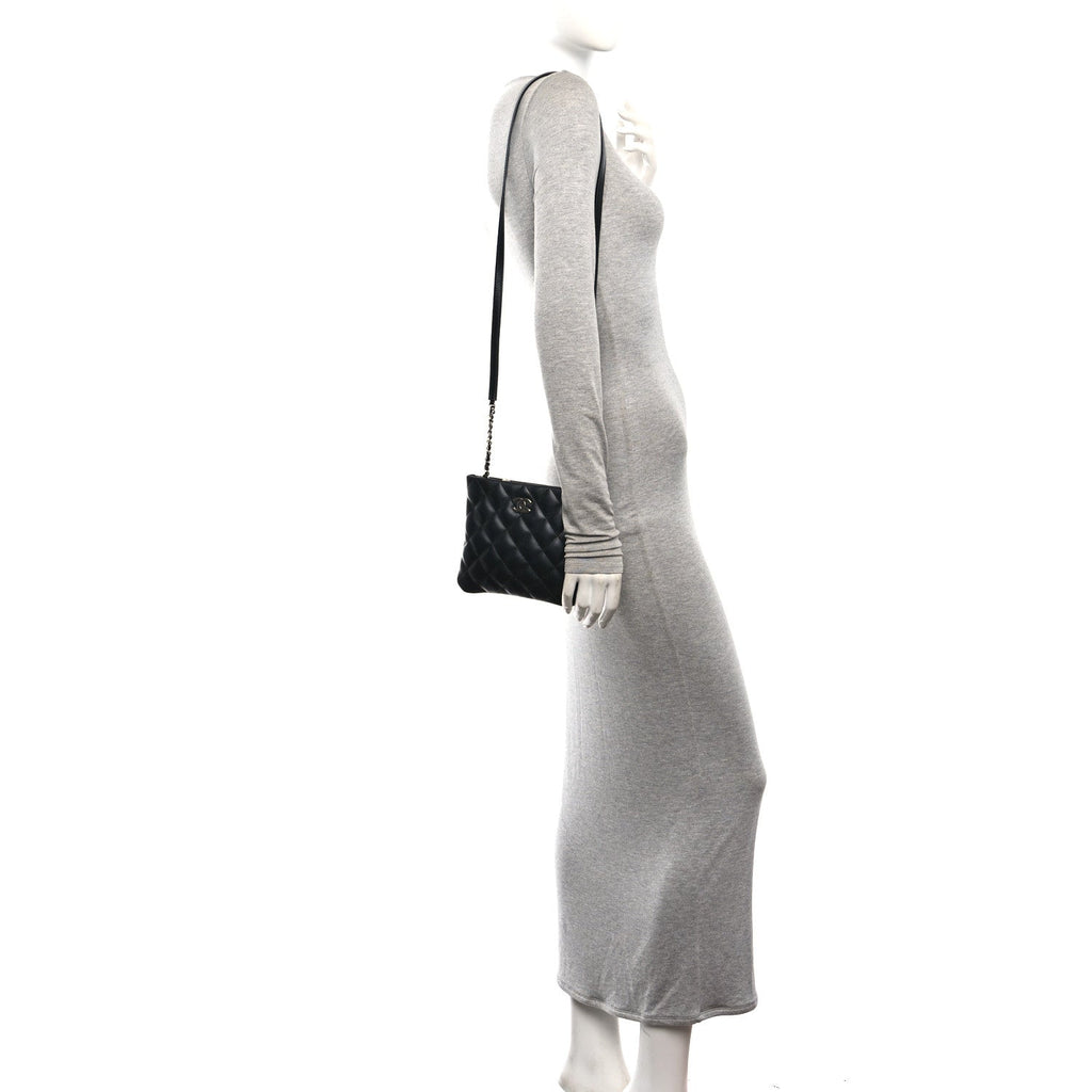 Lambskin Quilted Uniform Crossbody Bag Black