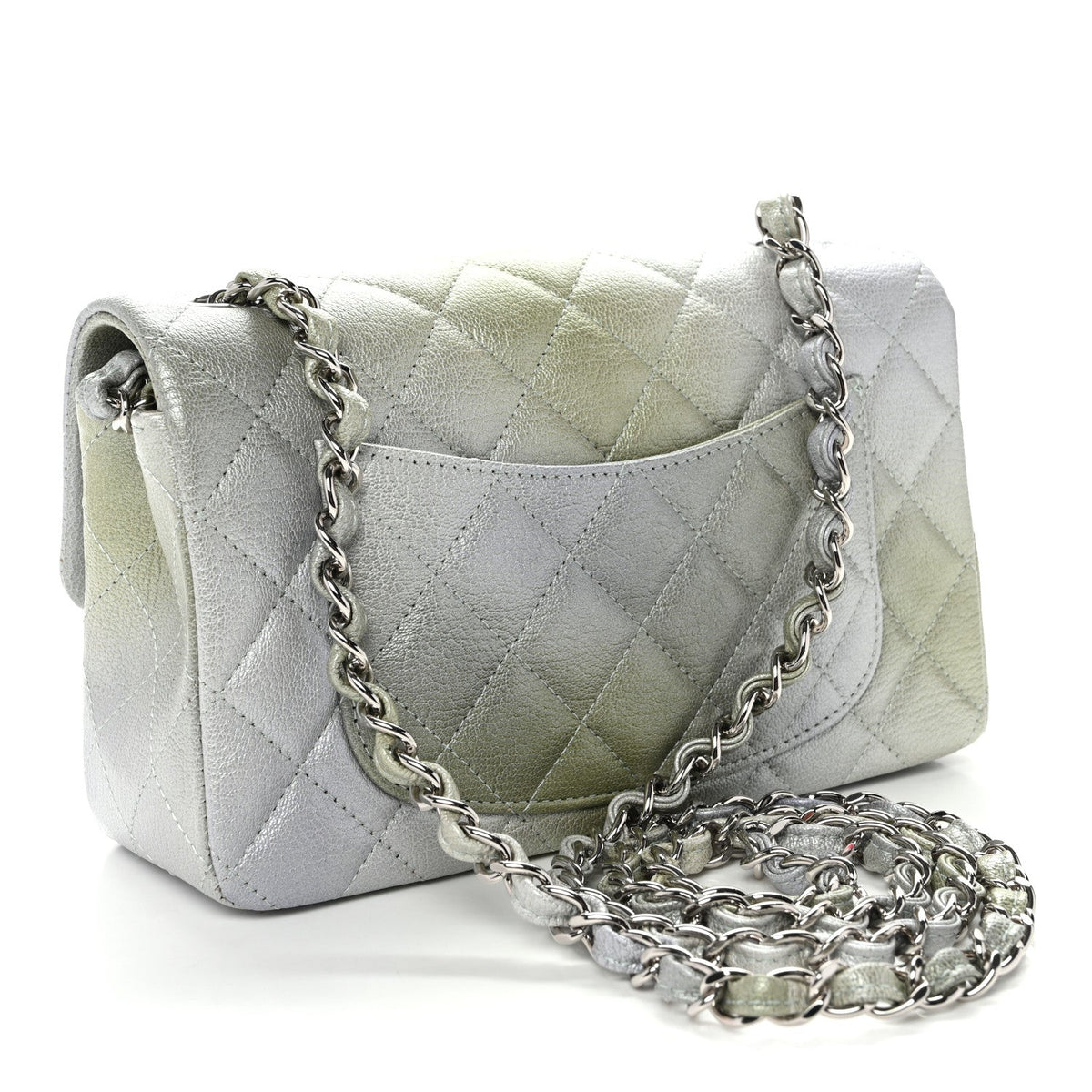 Metallic Goatskin Quilted Ombre Mini Rectangular Flap Grey Green
