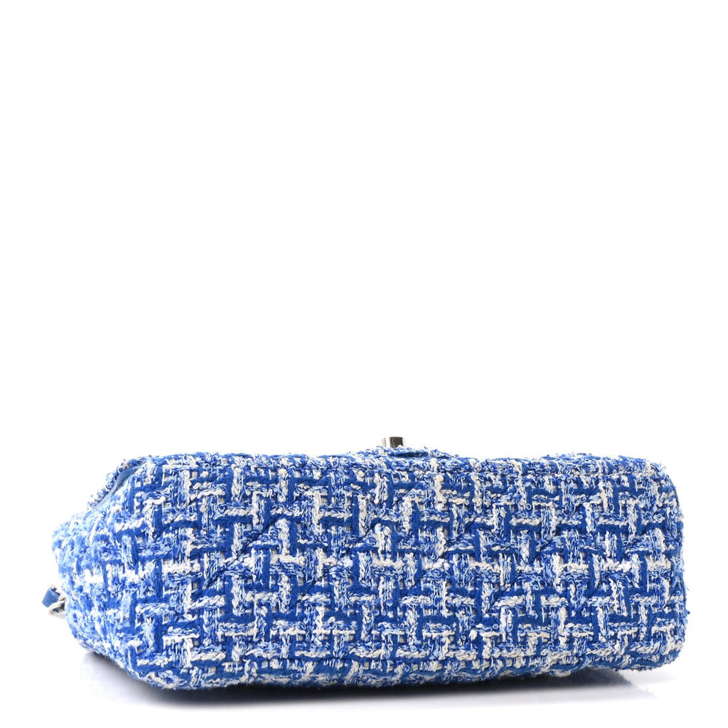 Tweed Quilted Mini Rectangular Flap Blue White