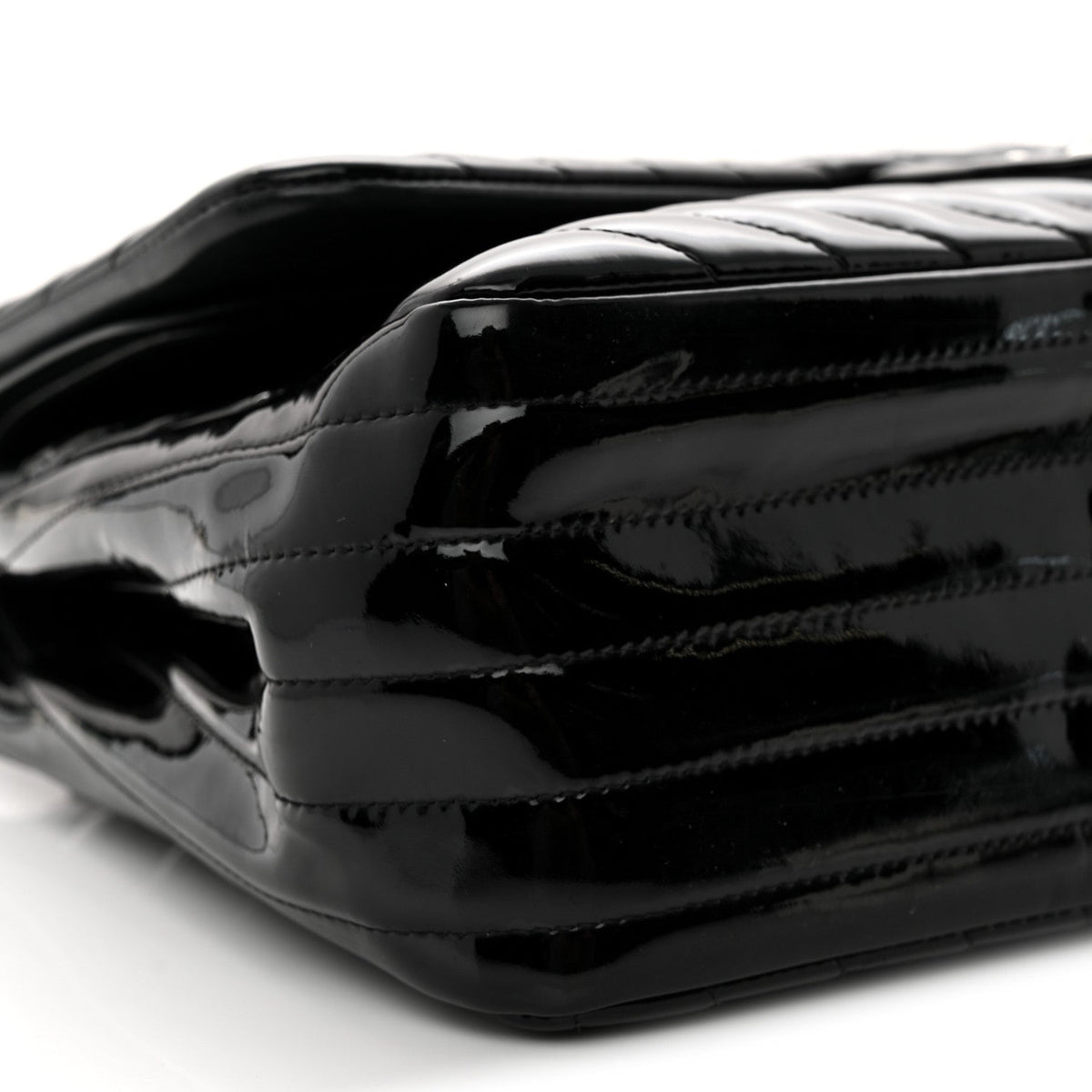 Patent Chevron Quilted Jumbo Double Flap Black