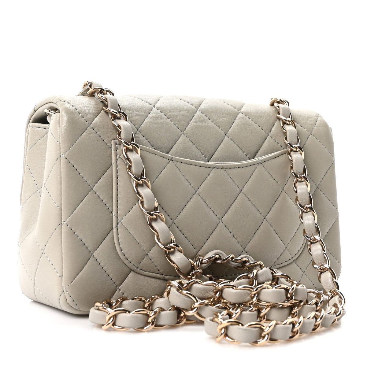 Lambskin Quilted Mini Rectangular Flap Grey