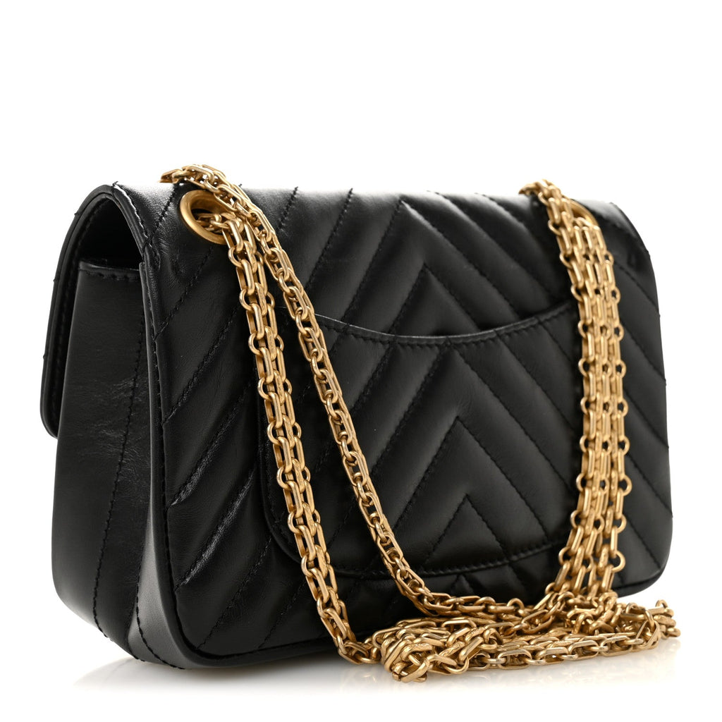 Aged Calfskin Chevron Quilted 2.55 Reissue Mini Flap Black