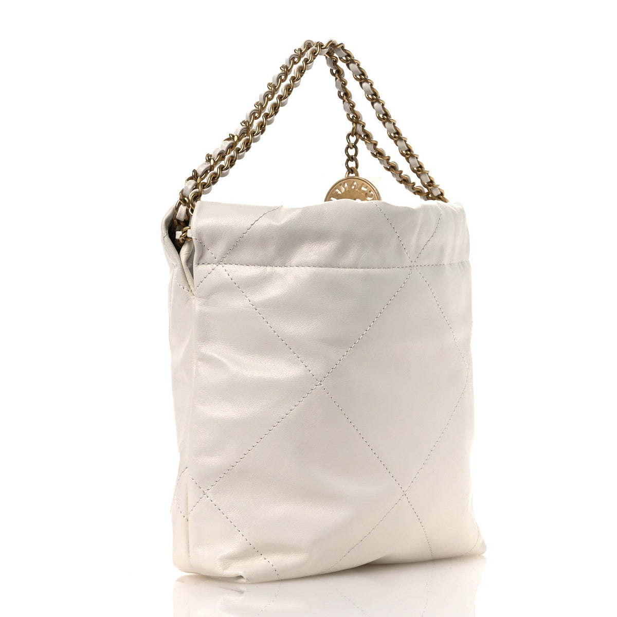 Shiny Calfskin Quilted Mini Chanel 22 White